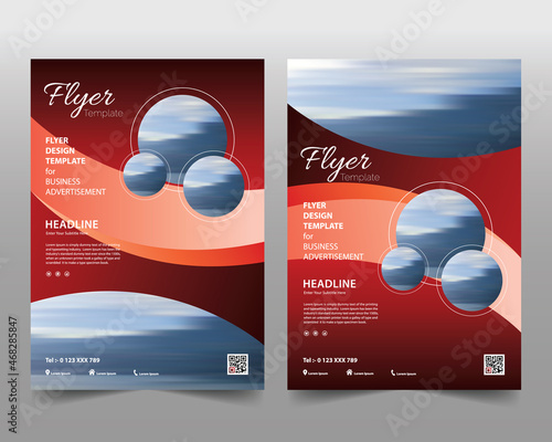Modern brochure design, cover layout, annual report, poster, flyer in A4 with colorful red shapes and 4 images
