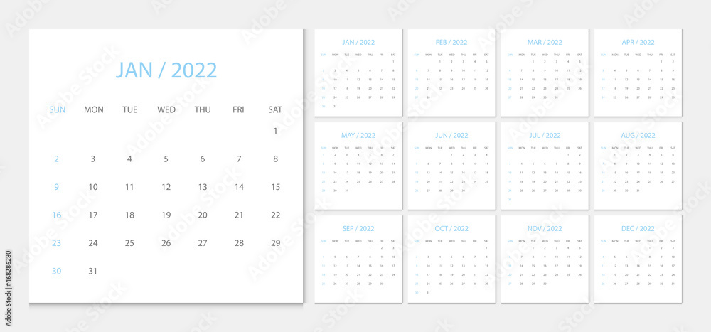 Calendar 2022 week start Sunday corporate design template vector. Calendar 2022 week start Sunday corporate design template vector.