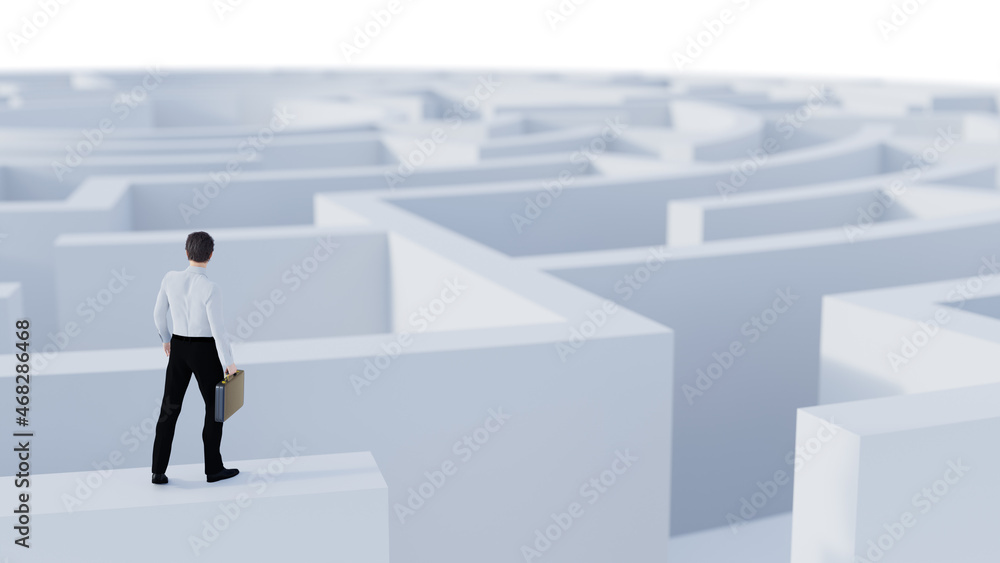3D Rendering. 3D Businessman Standing in front of the maze. Success soncept. 3D Rendering. 3D Businessman Standing in front of the maze. Success soncept.
