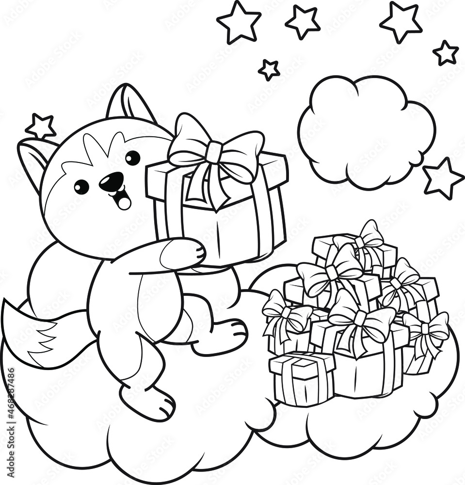Christmas colouring book with cute husky