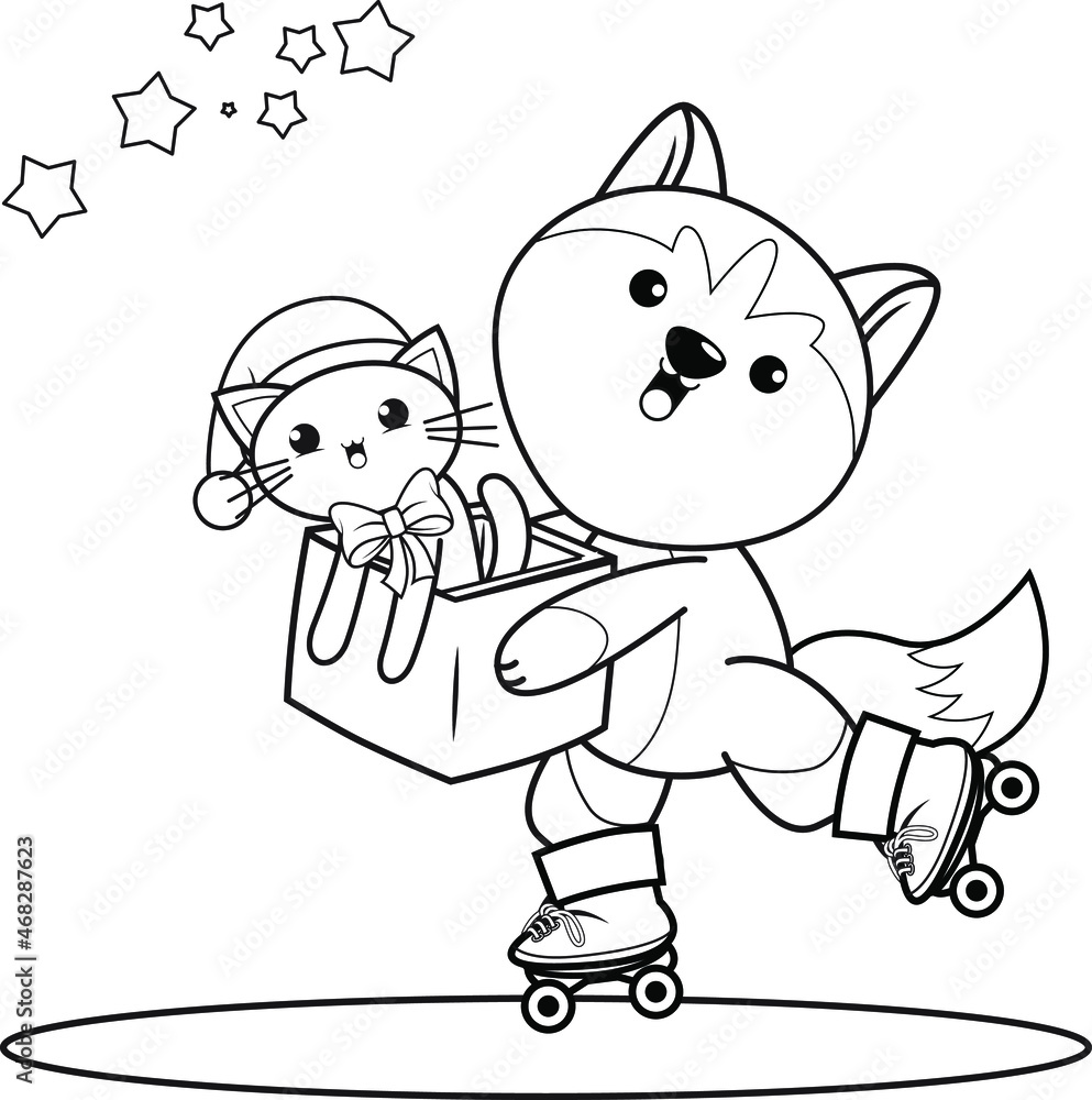Christmas colouring book with cute husky Christmas colouring book with cute husky