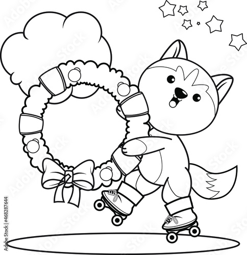 Christmas colouring book with cute husky