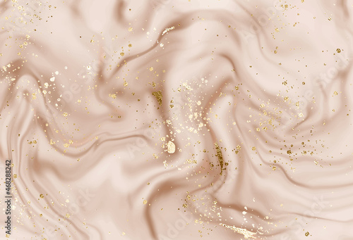 Silky marble painting background design with gold dust texture.
