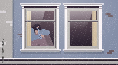 depressed woman looking at window girl feeling desperate thinking about problems mental health diseases depression