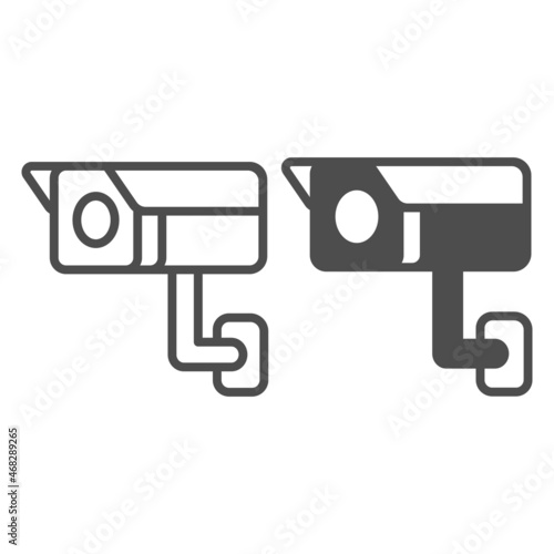 Outdoor Surveillance camera, wall mounted, security line and solid icon, CCTV concept, safety vector sign on white background, outline style icon for mobile concept and web design. Vector graphics. © sabuhinovruzov