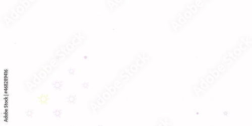 Light pink, yellow vector background with covid-19 symbols.