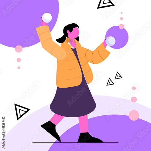 child playing snowballs little girl doing winter activities christmas new year holidays celebration concept