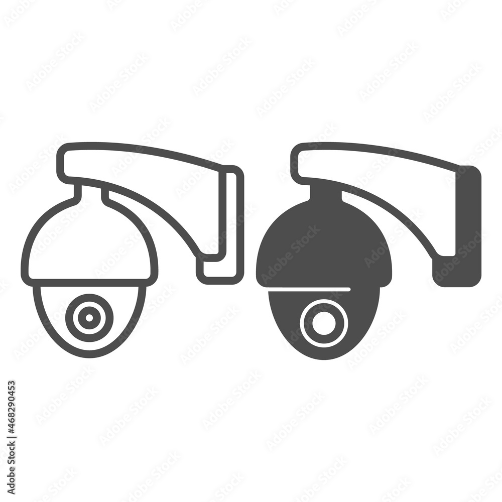 Outdoor surveillance camera egg shape, security, cctv line and solid icon, CCTV concept, safety vector sign on white background, outline style icon for mobile concept and web design. Vector graphics. Outdoor surveillance camera egg shape, security, cctv line and solid icon, CCTV concept, safety vector sign on white background, outline style icon for mobile concept and web design. Vector graphics.