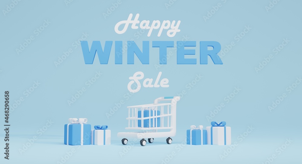 winter sale 3d illustration with text and copy space. perfect for promotion banner