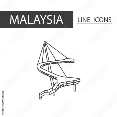 Langkawi Sky Bridge Malaysia icon. The icons as Malaysia signature in black lines.