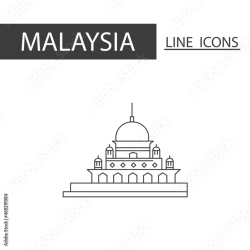 Putra Mosque Malaysia icon. The icons as Malaysia signature in black lines.