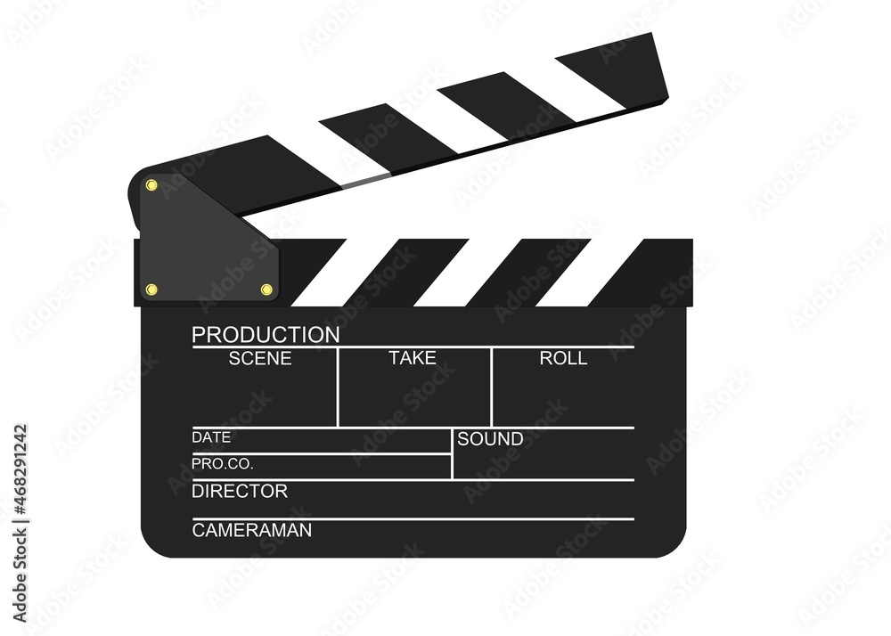 slate Film for director and Studio production. 3D clapper-slate with inscriptions.
