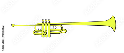 Trumpet colored vector doodle. Triumphal Trumpet. Hand drawn clipart.