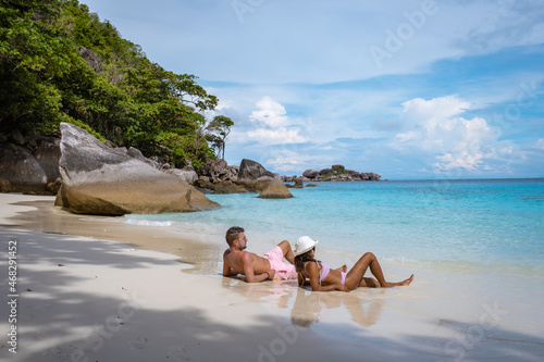 Similan Islands Phuket, tropical white beach with palm trees and blue ocean in Thailand Andaman sea photo