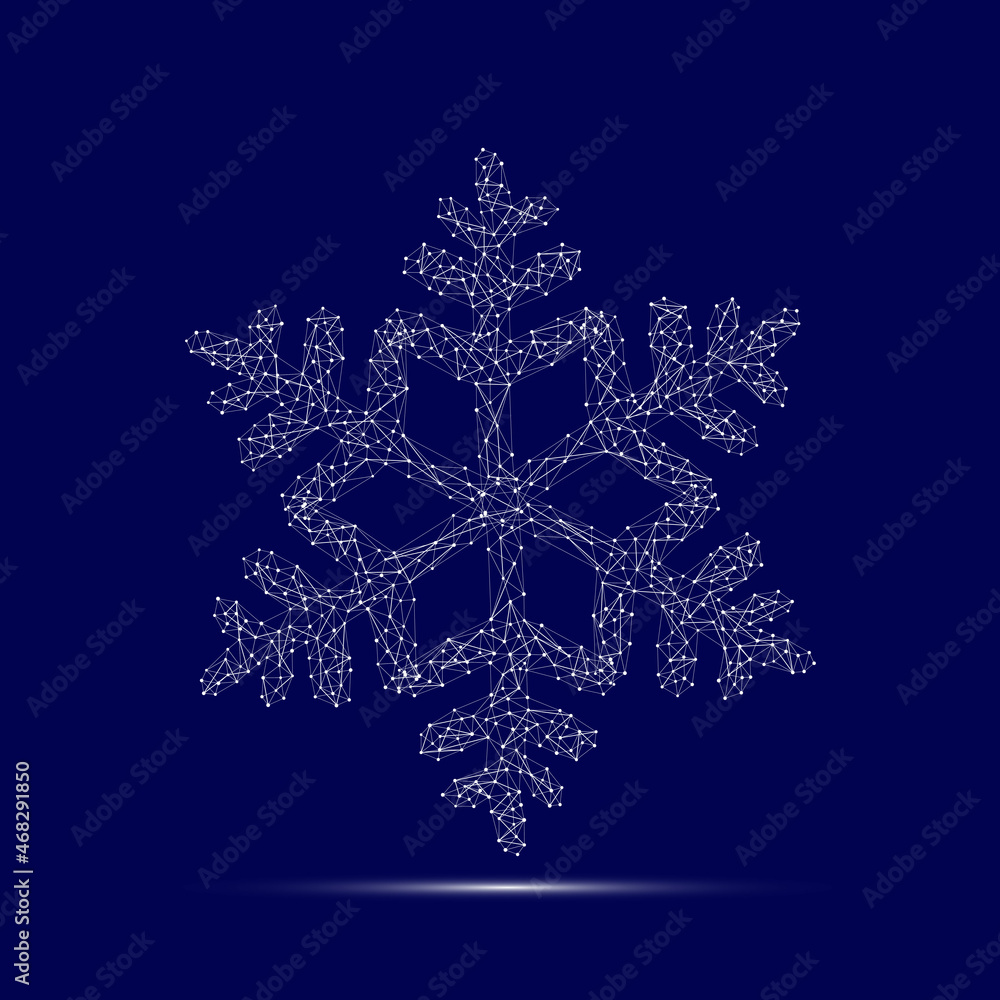 Geometric polygonal shape White vector of Snowflake. Consisting of points, lines, and low poly shapes in the form of design on Blue background. Geometric polygonal shape White vector of Snowflake. Consisting of points, lines, and low poly shapes in the form of design on Blue background.