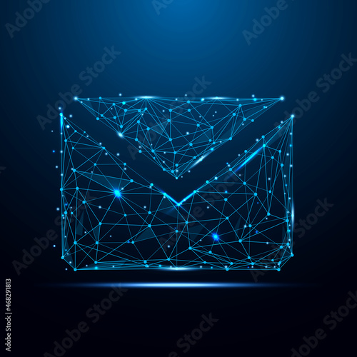 Geometric shape futuristic polygonal vector of Message Icon in the form of a starry sky space. Consisting of points, light, lines, and low poly shapes in the form of design.