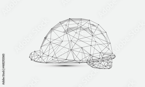 Geometric polygonal shape black vector of Construction Helmet. Consisting of points, lines, and low poly shapes in the form of design on white background.