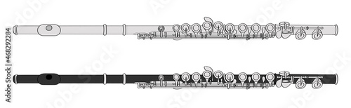 Flutes vector set. Wooden and silver flutes.