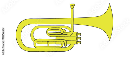 Tenor horn hand drawn vector sketch. Color doodle wind instrument.