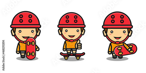 cute boy playing skateboard