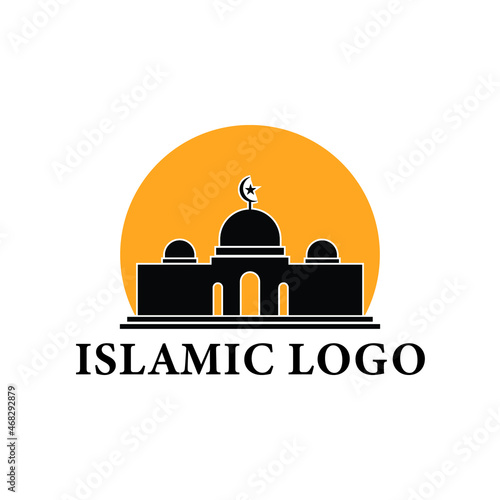 Shilloutte mosque and sunset logo applied for the mosque and Islamic logo design inspiration. photo