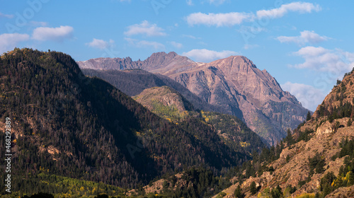 Quarter Peak 13,674 ft, rises above the Lake Fork River Valley near Lake City Colorado.