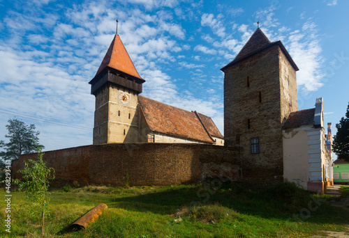 Medieval scenery of Transylvania with fortified church Brateiu, Romania.