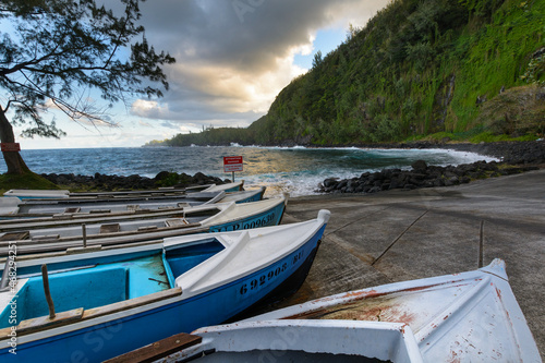 Boats and coast at Anse des Cascades near Sainte Rose city, Reunion Island © Gael Fontaine