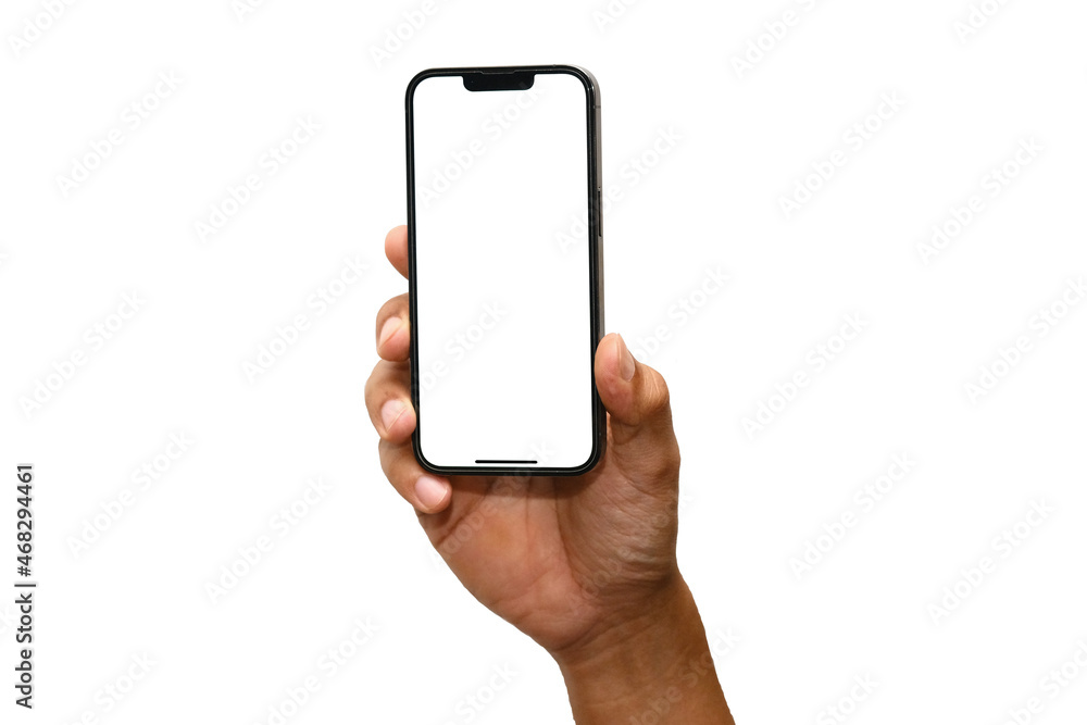 Bangkok, Thailand - Oct 13, 2021: Hand holding the black smartphone iphone  13 pro maax with blank screen and modern frameless design, Smartphone  mockup - include clipping pat Photos | Adobe Stock
