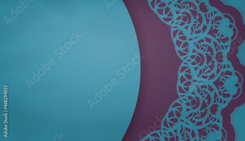 Green postcard with Greek purple ornaments prepared for typography.