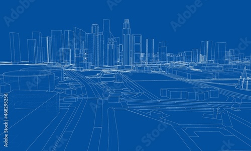 City view. Buildings and streets. Vector