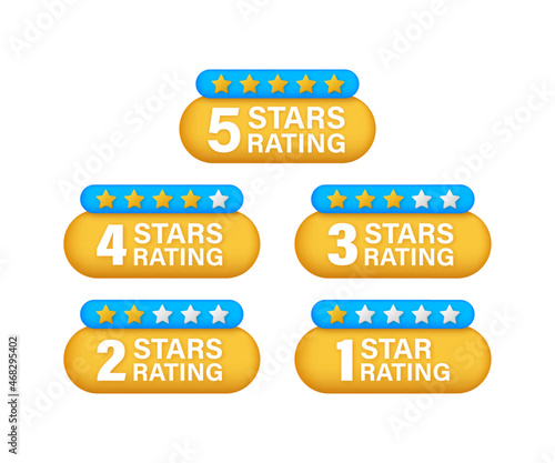 5 star rating. Badge with icons on white background. Vector stock illustration