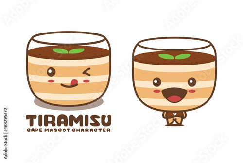 tiramisu cartoon mascot, sweet cake vector illustration