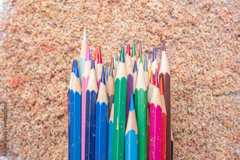 Used colour pencils. The sheaves on a white paper as a bokeh foreground