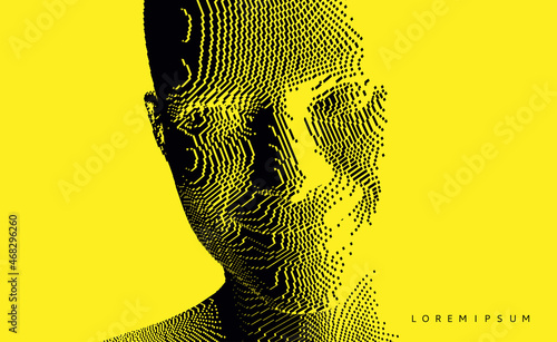 Man laughin. Men being in high spirit. Model of face. People and emotions concept. Voxel art. 3D vector illustration.