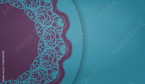 The brochure in green with a luxurious purple pattern is prepared for typography.
