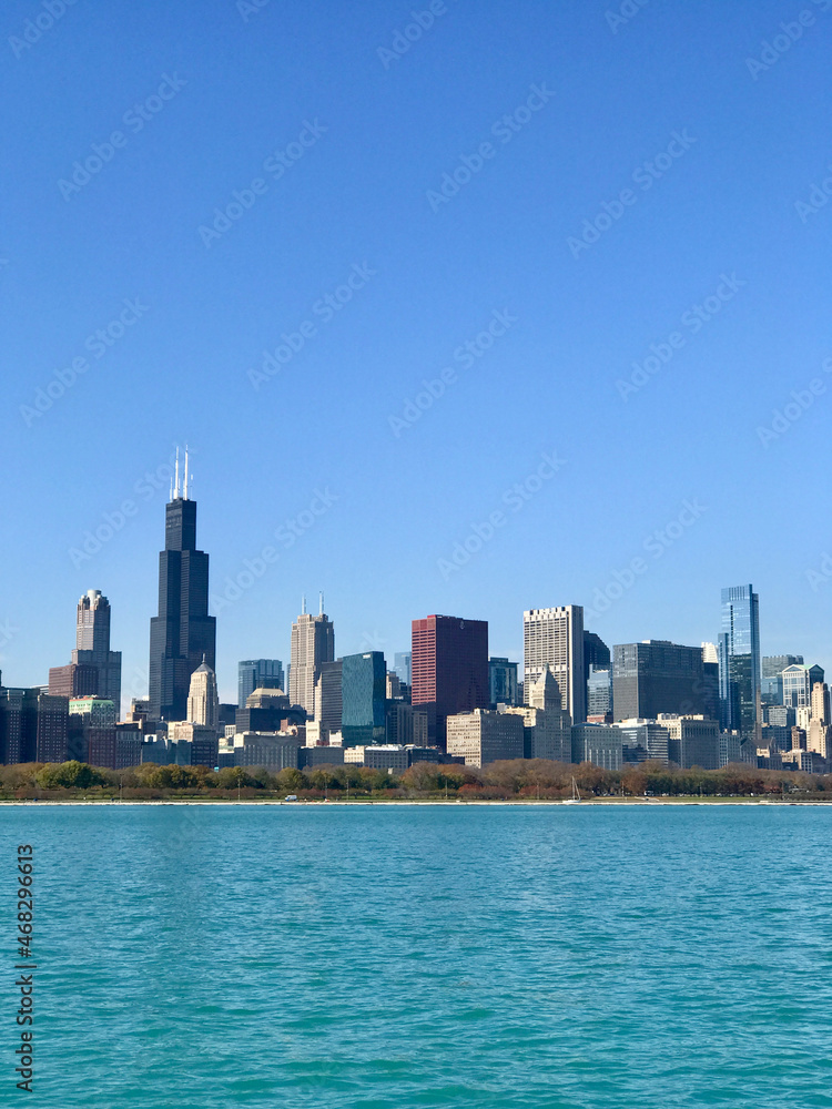 American City/Chicago,IL View from Northerly Island on Lake Michigan.