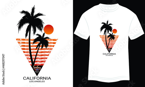 T-shirt Los Angeles California Surfing Vector Illustration and Colorful T-shirt Design Ready For print in White Background.