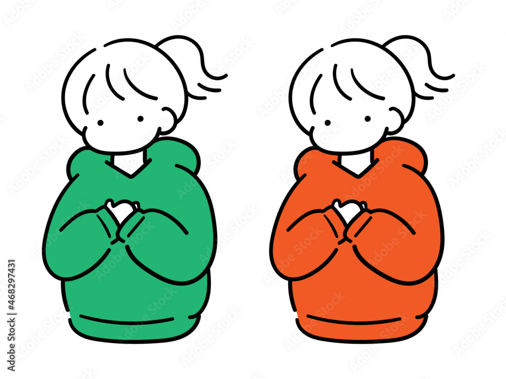 胸に手を当てる女の子のシンプルでおしゃれな線画イラスト Stock Vector Adobe Stock