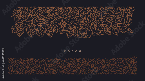 Cocoa golden border on black background. Art line