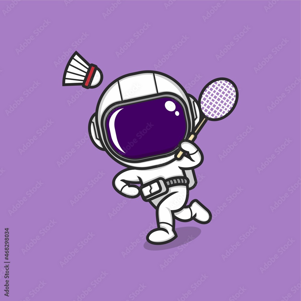 cute cartoon astronaut playing badminton. vector illustration for mascot  logo or sticker Stock Vector | Adobe Stock