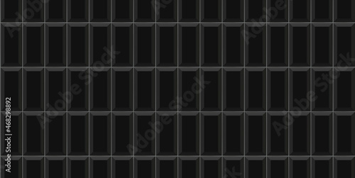Black vertical subway tile seamless pattern. Wall with brick texture. Vector geometric background design