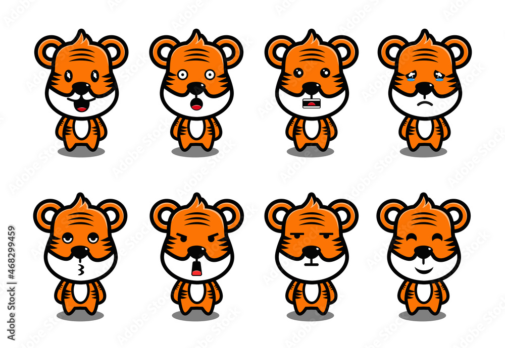 set of cute tiger cartoon