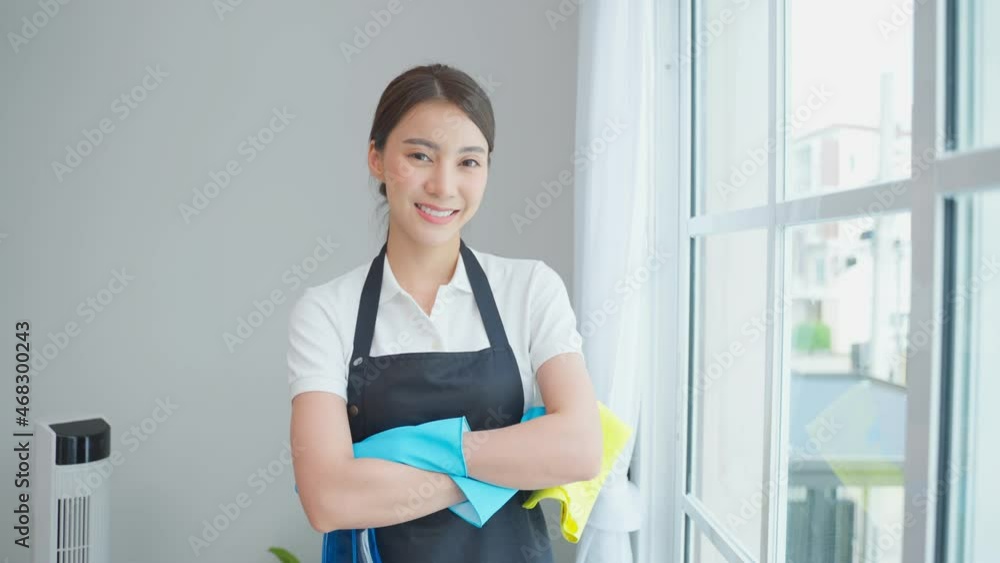 Portrait of Asian young cleaning service woman worker working in house. Portrait of Asian young cleaning service woman worker working in house.