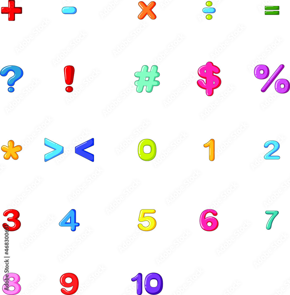 Numbers and symbols alphabets rainbow colour flat collection icon set Numbers and symbols alphabets rainbow colour flat collection icon set