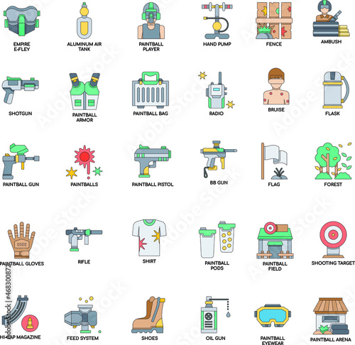 Paintball and BB Gun , flat vector icon elements collection set