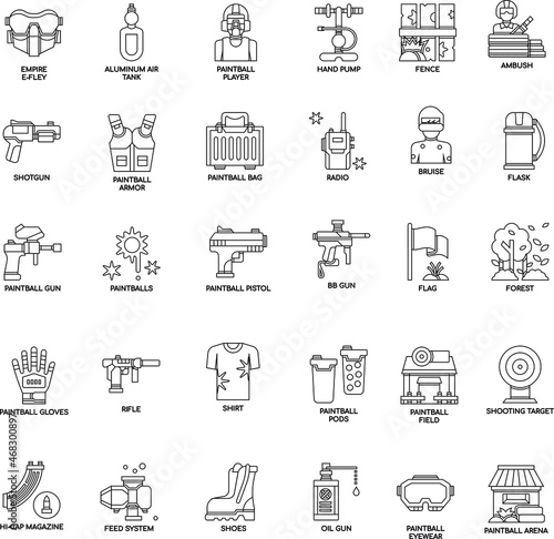Outline Paintball and BB Gun , flat vector icon elements collection set