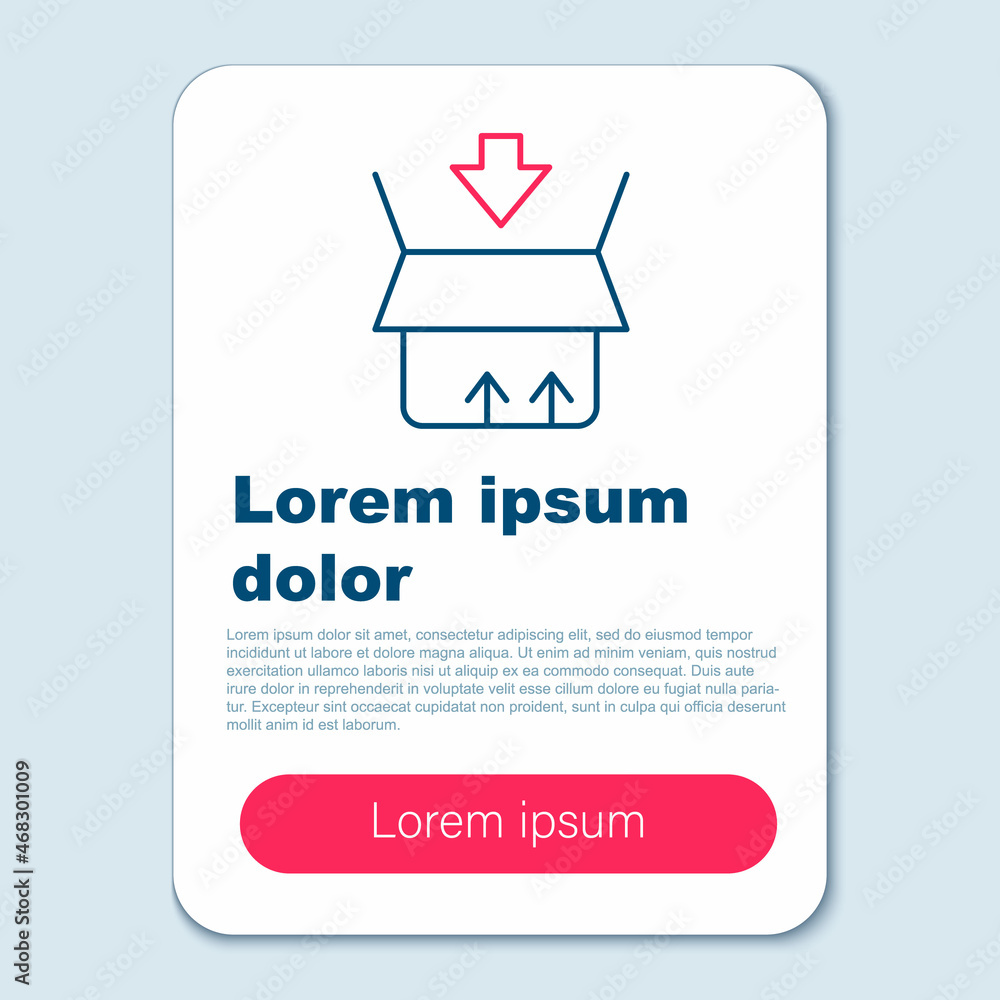 Line Carton cardboard box icon isolated on grey background. Box, package, parcel sign. Delivery and packaging. Colorful outline concept. Vector Line Carton cardboard box icon isolated on grey background. Box, package, parcel sign. Delivery and packaging. Colorful outline concept. Vector