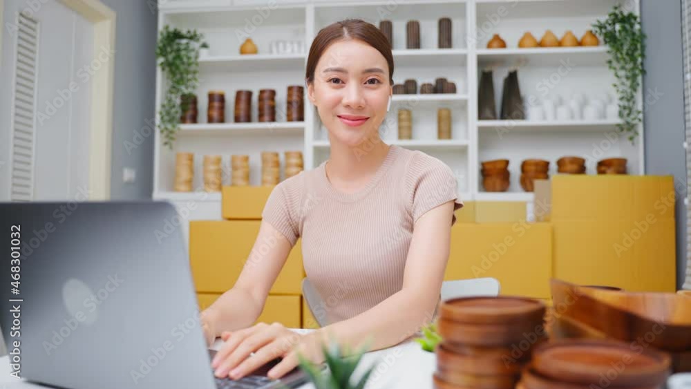 Portrait of Asian beautiful woman selling vase product online at home. Portrait of Asian beautiful woman selling vase product online at home.