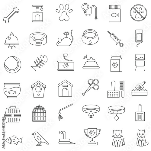 Outline Pet shop related and symbol, flat icon vector collection set